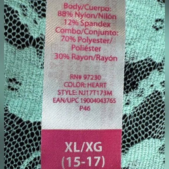 No Boundaries Mint Green Lace Long Sleeve Top with Black Roll Tab Sleeves - Picture 5 of 6